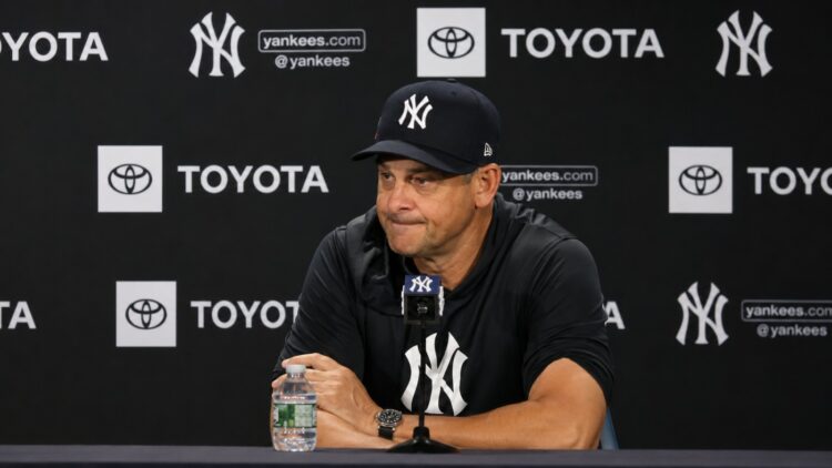 Manager Aaron Boone speaks on Ryan Weathers injury after the Yankees' 4-3 loss to the Blue Jays, New York, August 22, 2026.