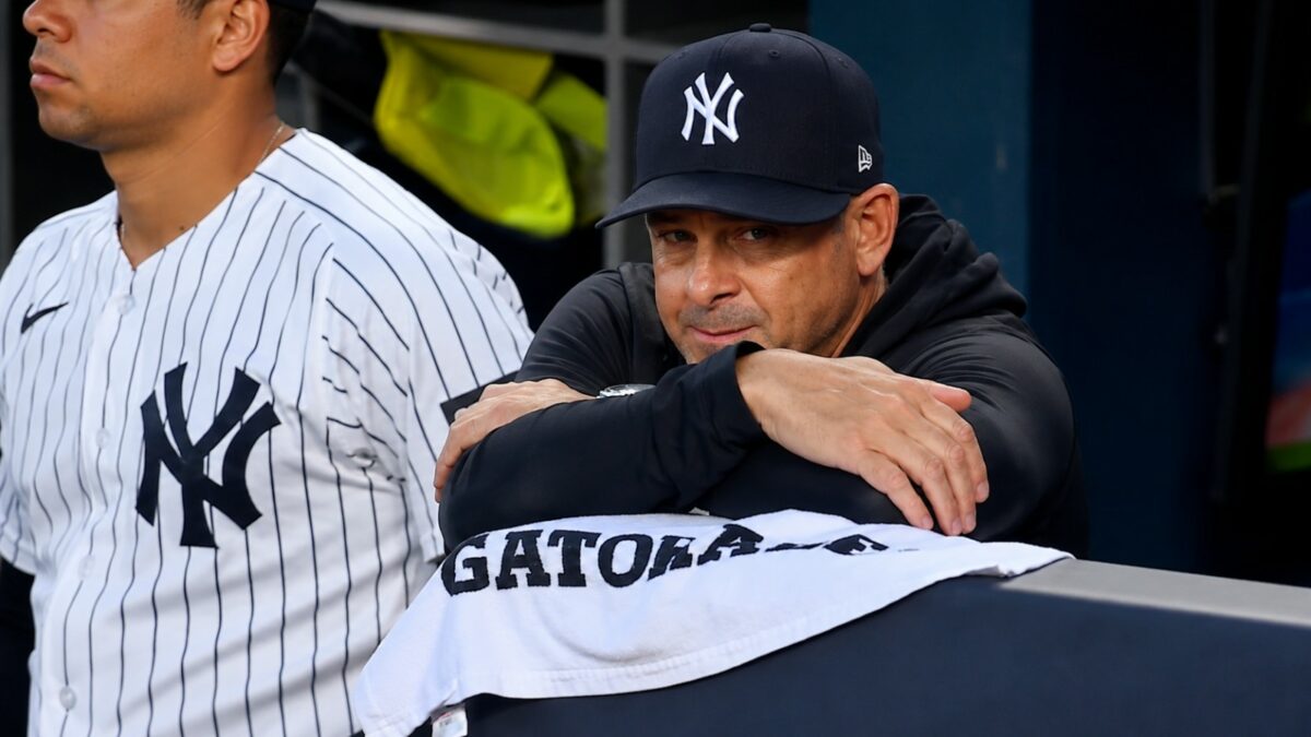 Aaron Boone is seen during the Yankees' 9-7 loss to the Astros, New York, August 26, 2026.