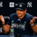 Aaron Boone replies like a shrug emoji to a question on the bullpen load prior to the Yankees' 9-2 win over the Red Sox, New York, August 29, 2026.