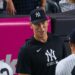 Captain Aaron Judge welcomes his teammates after the Yankees' 3-1 win over the Orioles, , New York, August 21, 2026.