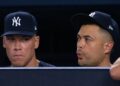 Aaron Judge and Giancarlo Stanton are in the dugout during the Yankees' 5-1 loss to the Astros, New York, August 27, 2026.