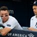 Yankees captain Aaron Judge and Giancarlo Stanton in April 2026, New York.