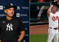 Manager Aaron Boone reacts to Pete Alonso's disputed homer call after the Yankees' 5-3 win over the Orioles, Baltimore, August 19, 2026.