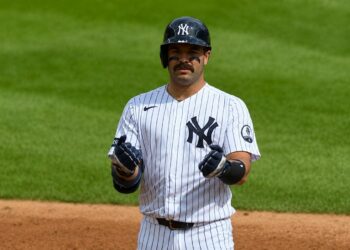 Austin Wells celebrates after a double in the Yankees' 8-3 win over the Blue Jays, New York, August 23, 2026.