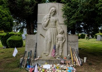 Babe Ruth's grave is next to his wife Claire and 100 feet from where Billy Martin was buried at Gate of Heaven Cemetery in Hawthorne, New York.