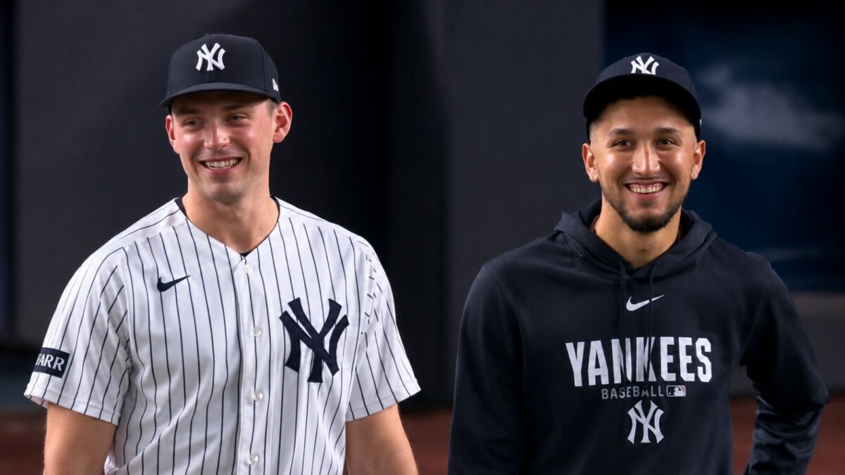 Ben Rice and Elmer Rodriguez are together after the Yankees' 9-3 win over the Astros, New York, August 27, 2026.