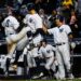 Didi Gregorius celebrated with Aaron Judge after his second homer in the Yankees’ 11-4 win over the Tampa Bay Rays, New York, April 3, 2018.