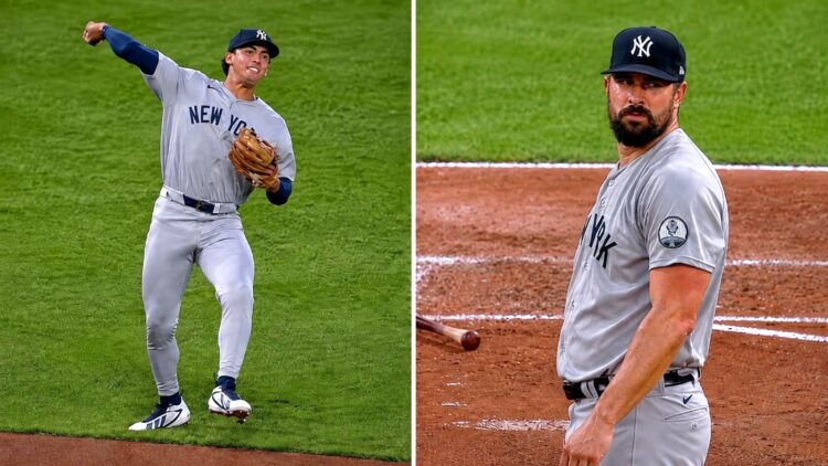 Carlos Rodon made an NSFW praise for George Lombard Jr. following his defensive play in the fourth in the Yankees' 3-1 win over the Orioles, Baltimore, August 19, 2026.