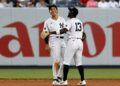 George Lombard Jr. and Jazz Chisholm Jr. are seen together after the Yankees' 10-5 win over the Mariners, New York, August 12, 2026.