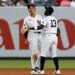 George Lombard Jr. and Jazz Chisholm Jr. are seen together after the Yankees' 10-5 win over the Mariners, New York, August 12, 2026.