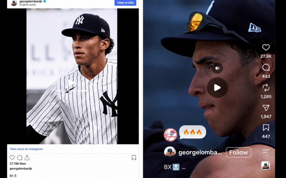 Yankees’ George Lombard Jr. posted a viral 'BX🔝' post on Instagram on Aug. 24, 2026.