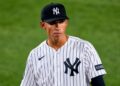 George Lombard Jr. reacts after his sixth straight error in the Yankees' 5-1 loss to the Astros, New York, August 27, 2026.