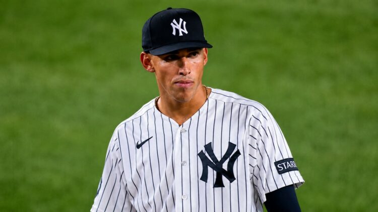 George Lombard Jr. reacts after his sixth straight error in the Yankees' 5-1 loss to the Astros, New York, August 27, 2026.
