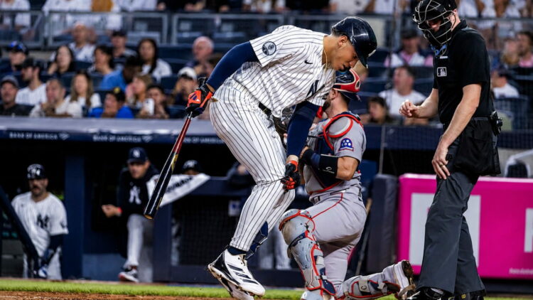 George Lombard Jr. writhes in pain after a knee scare in the Yankees' 9-2 win over the Red Sox, New York, August 29, 2026.