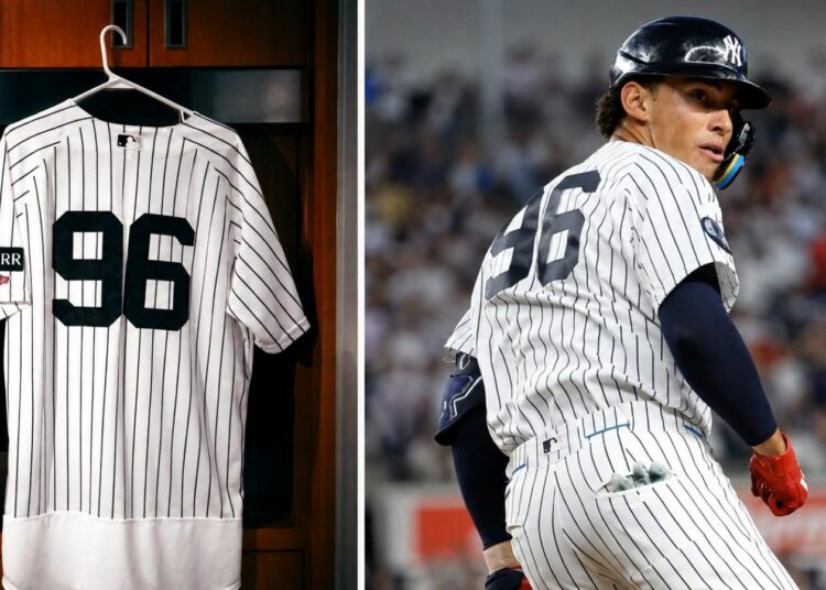 Yankees top rookie George Lombard Jr. wore No. 96 in his MLB debut, New York, August 4, 2026.