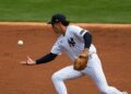 George Lombard Jr. makes a fielding in the Yankees' 8-3 win over the Blue Jays, New York, August 23, 2026.