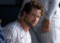 Gerrit Cole sat in the dugout after the Yankees' 5-1 loss to the Astros, New York, August 27, 2026.