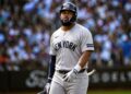 Heliot Ramos faces effort questions after his dismal bat and base running in the Yankees' 4-1 loss to the Blue Jays, Toronto, August 15, 2026.