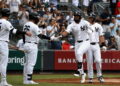 Heliot Ramos hit a three-run homer, his first HR in pinstripes, in the eight in the Yankees' 16-1 win over the Red Sox, New York, August 30, 2026.