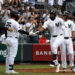 Heliot Ramos hit a three-run homer, his first HR in pinstripes, in the eight in the Yankees' 16-1 win over the Red Sox, New York, August 30, 2026.