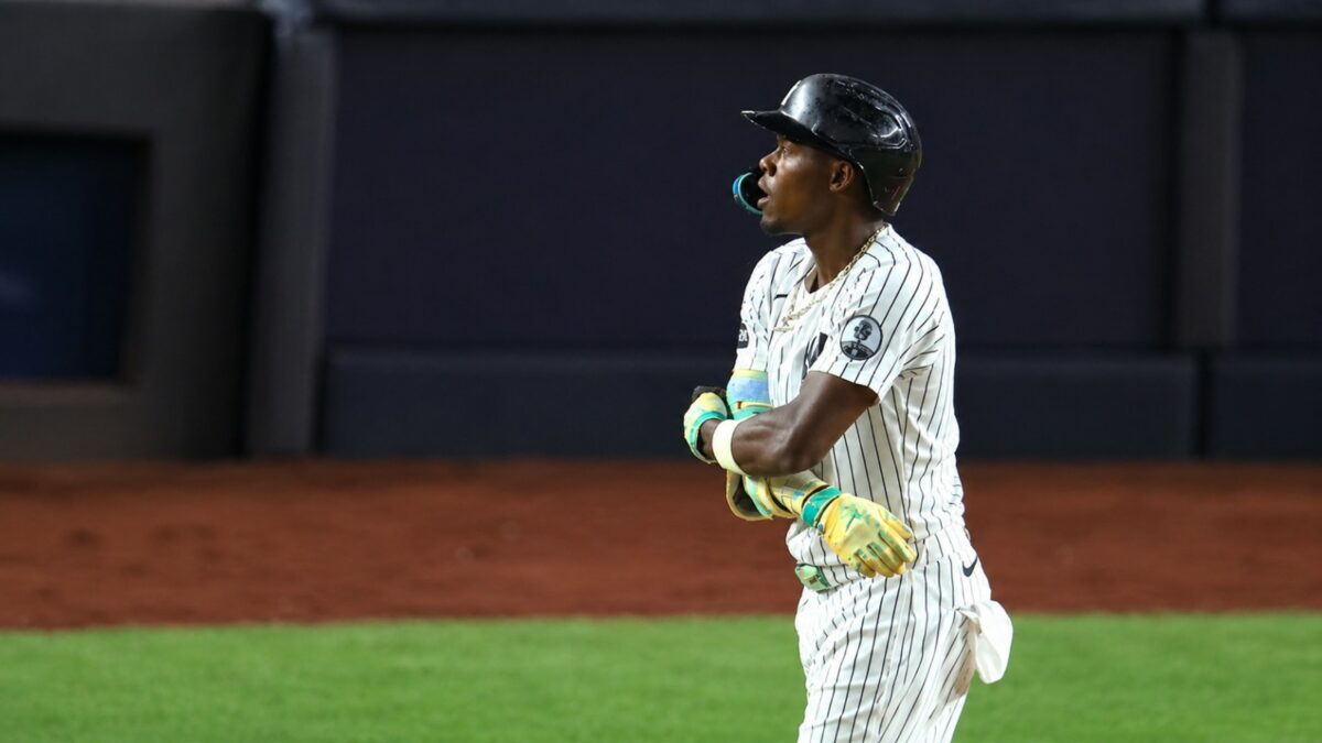 Jazz Chisholm Jr. walks during the Yankees' 10-5 win over the Mariners, New York, August 12, 2026.