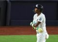 Jazz Chisholm Jr. walks during the Yankees' 10-5 win over the Mariners, New York, August 12, 2026.