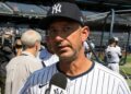 Legend backstop Jorge Posada speaks during the New York Yankees' Old-Timers Day with a game at Yankee Stadium on Aug 9, 2025.