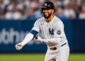Luis Garcia Jr. reacts after hitting a double in the seventh in the Yankees' 4-1 win over the Mariners, New York, August 11, 2026.
