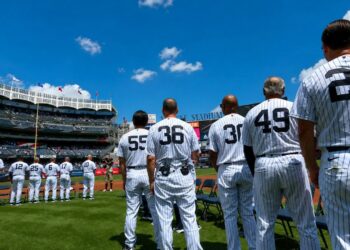 Former Yankees stars gather for Old Timers' Day at Yankee Stadium, Aug 9, 2026.