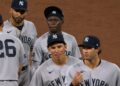 Spencer Jones and George Lombard Jr. are together after the Yankees' 3-1 win over the Orioles, Baltimore, August 19, 2026.