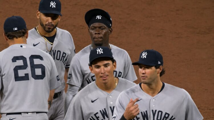Spencer Jones and George Lombard Jr. are together after the Yankees' 3-1 win over the Orioles, Baltimore, August 19, 2026.