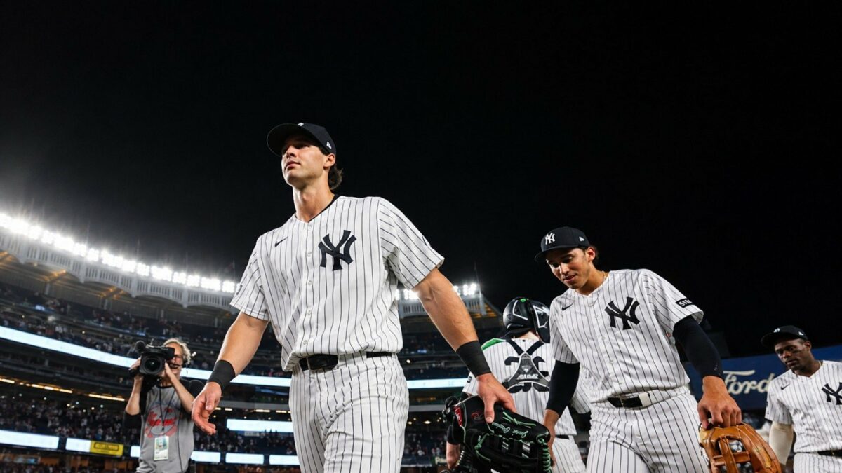 OF Spencer Jones and shortstop George Lombard after the Yankees' 10-5 win over the Mariners, New York, August 12, 2026.