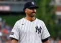 Trent Grisham reacts after missing a catch in the Yankees' 3-1 loss to the Cardinals, New York, August 5, 2026.