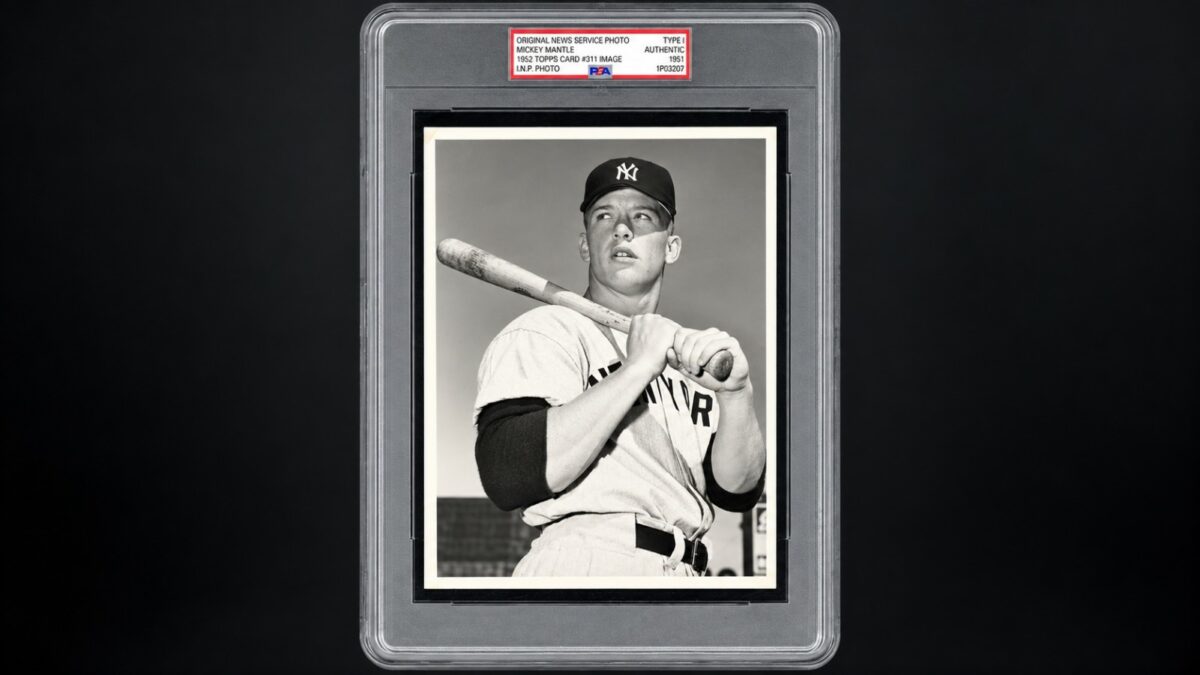 A rare 1951 Mickey Mantle photo, which was used as the image for his iconic 1952 Topps baseball card, sold for a record-breaking $3 million in a private sale brokered by Hunt Auctions.