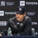 Manager Aaron Boone talks to reporters after the Yankees' 12-2 loss to 5-3 the Mets, New York, September 12, 2026.