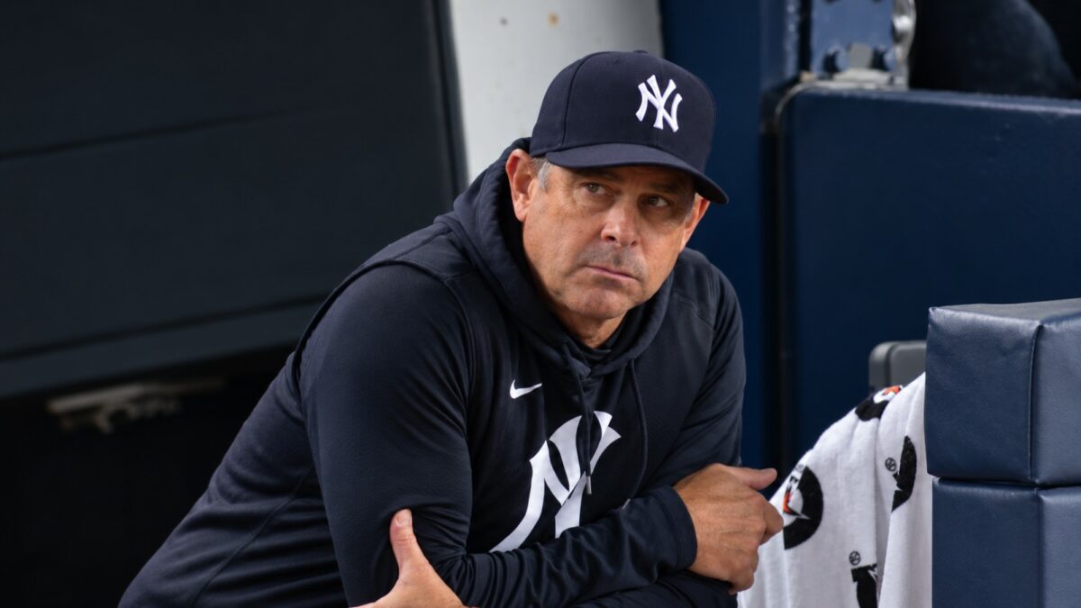 Aaron Boone reacts to Ryan McMahon's error during the Yankees' 6-1 loss to the Rays, New York, September 22, 2026.