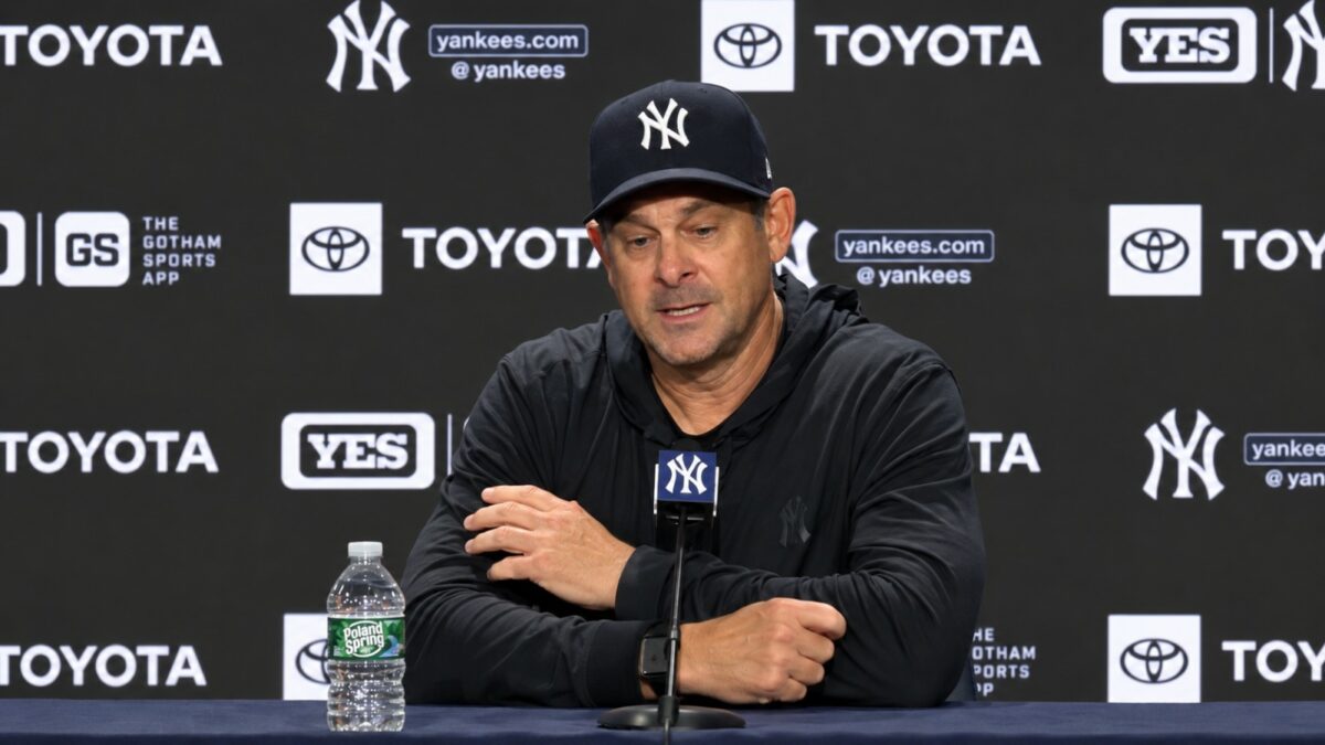 Aaron Boone speaks after the Yankees' 6-4 comeback win over the Rays, New York, September 24, 2026.