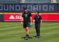 Aaron Judge trains ahead of the Yankees' 1o-1 loss to the Angels, Anaheim, August 31, 2026.