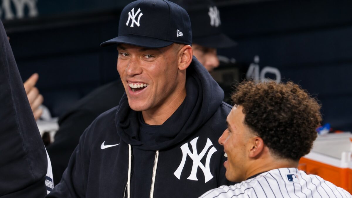 Aaron Judge has all smiles after the Yankees' 9-0 rout of the Red Sox at Yankee Stadium, New York, September 29, 2026.