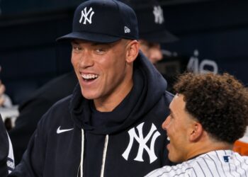 Aaron Judge has all smiles after the Yankees' 9-0 rout of the Red Sox at Yankee Stadium, New York, September 30, 2026.