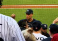 Aaron Judge meets fans prior to the Yankees' 6-3 win over the Angels, Anaheim, September 2, 2026.