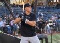 Aaron Judge takes batting practice prior to the Yankees-Padres game, San Diego, September 4, 2026.