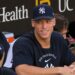 Aaron Judge smiles in the dugout after the Yankees' 5-1 win over the Padres, San Diego, September 5, 2026.