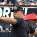Aaron Judge throws during the training at Petco Park before the Yankees-Padres game, San Diego, September 6, 2026.