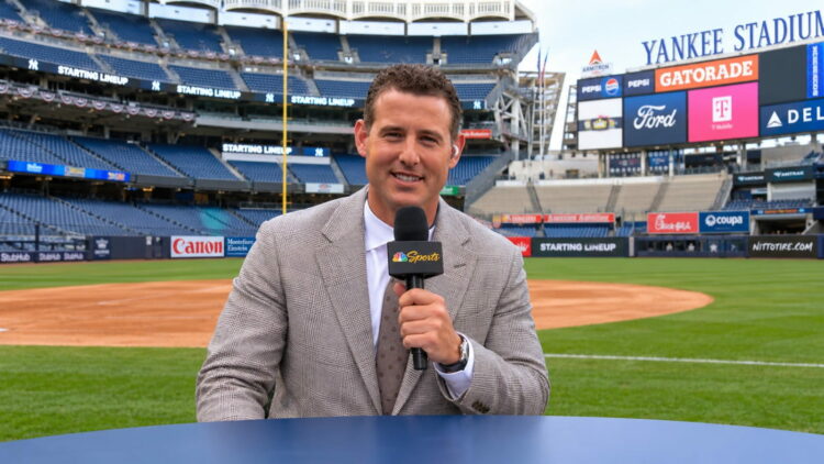 Anthony Rizzo at NBC booth during the Yankees' 9-0 rout of the Red Sox at Yankee Stadium, New York, September 30, 2026.