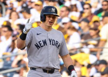 Ben Rice reached base five times in the Yankees' 5-1 win over the Padres, San Diego, September 5, 2026.