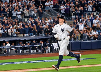Ben Rice rounds bases after his grand slam the Yankees' 9-0 rout of the Red Sox at Yankee Stadium, New York, September 30, 2026.
