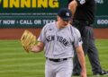 Brent Headrick reacts after giving Nolan Arenado a grand slam in the Yankees' 8-4 loss to the Diamondbacks in Phoenix, Arizona, September 20, 2026.
