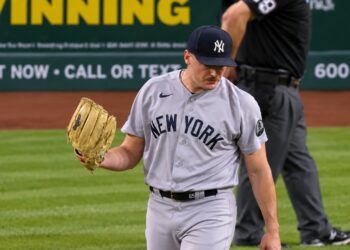 Brent Headrick reacts after giving Nolan Arenado a grand slam in the Yankees' 8-4 loss to the Diamondbacks in Phoenix, Arizona, September 20, 2026.