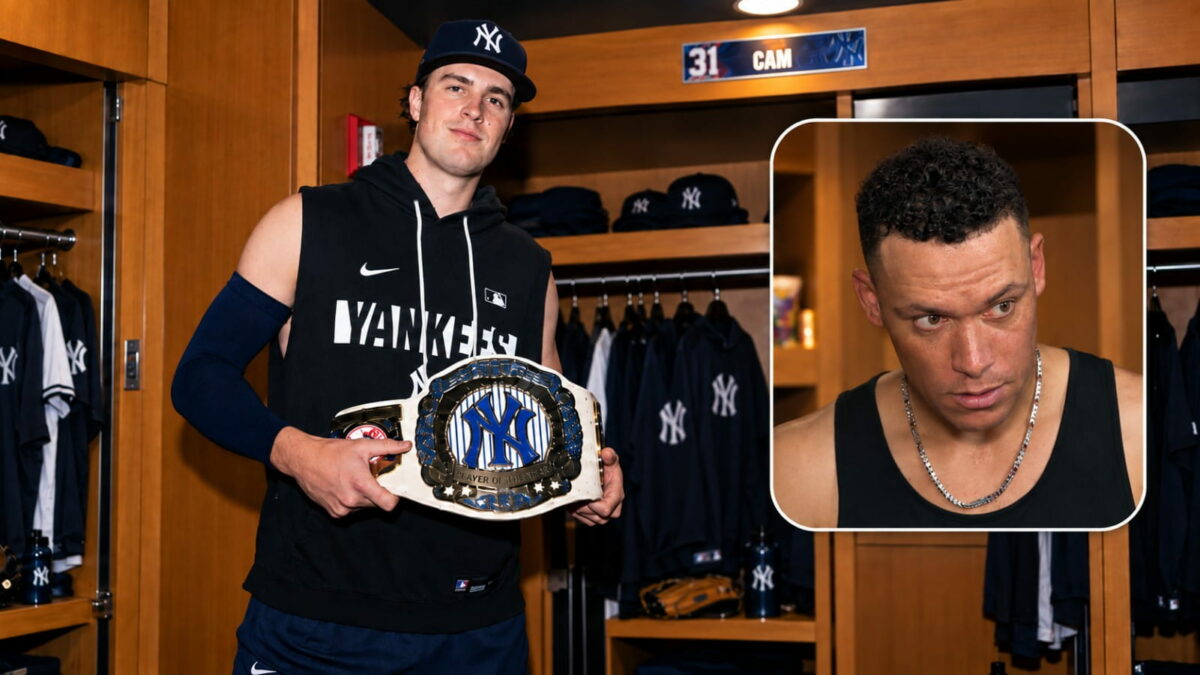 Cam Schlittler won the team MVP award after the Yankees' 2-0 win over the Mets, New York, September 13, 2026. Inset: Aaron Judge